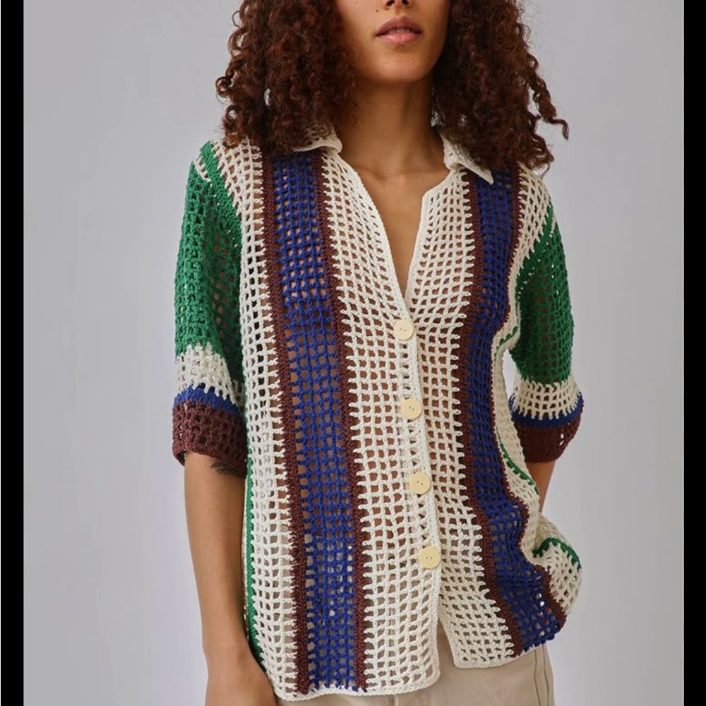 Fwrd All that remains James shirt Multicolor Crochet Button-Up Top size 8